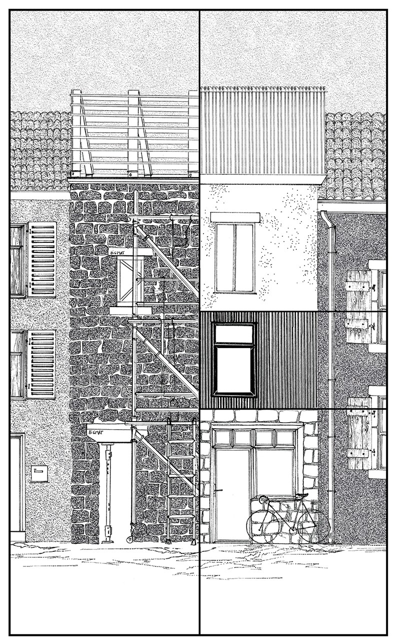 Illustration 2 © Violette Soleilhac  Description : Etape 1 – Chantier de gros œuvre par le bailleur (gauche) / Etape 2 : Vente et finitions par les acquéreurs (droite)