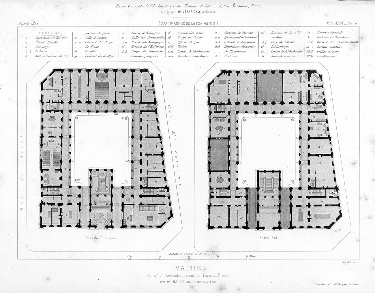 Mairie du IVe arrondissement de Paris, 1860, Antoine-Nicolas Bailly, architecte © Revue générale de l’Architecture et des Travaux publics